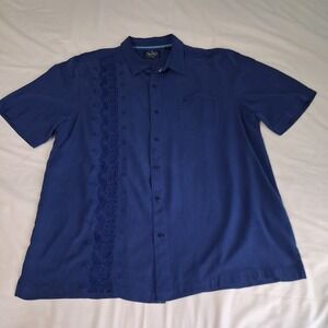 Nat Nast Mens XL Blue Silk Shirt The Insider Embroidered Short Sleeve Shirt